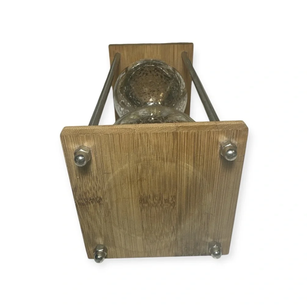 Vintage Decorative Hourglass Timer w/ Silver Mercury Glass Finish & Wooden Base